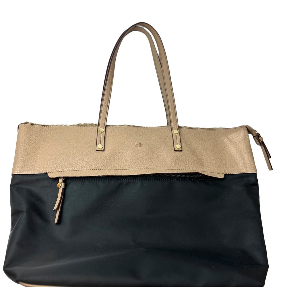 Tutilo New York Black and Tan Color-Block Tote Bag